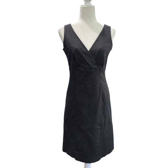 Bloomingdale's Black Linen Sheath Dress Wrap V Neck Sleeveless - Picture 1 of 5